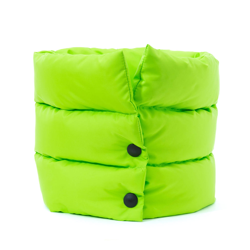 EC2A lime green duck down puffer scarf, front view