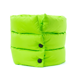 EC2A lime green duck down puffer scarf, front view