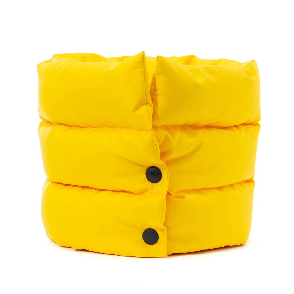 EC2A yellow duck down puffer scarf, front view