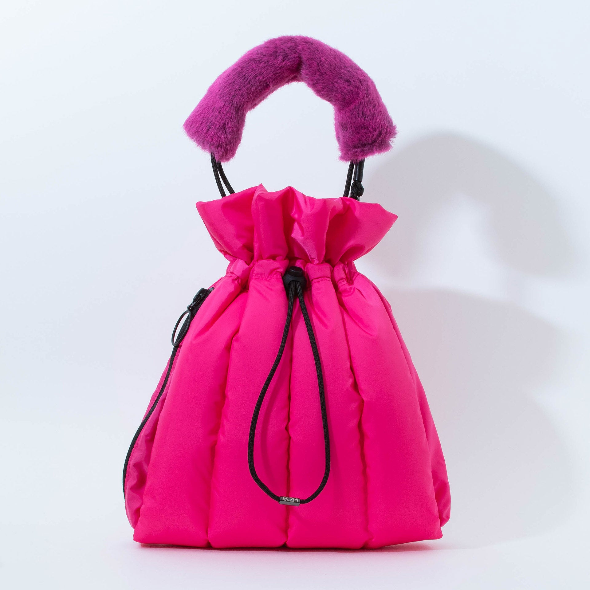 EC2A pink duck down puffer drawstring bag with short handle purple caterpillar shoulder accessory