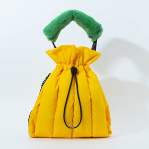 EC2A yellow duck down puffer drawstring bag with short handle green caterpillar shoulder accessory