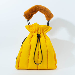 EC2A yellow duck down puffer drawstring bag with short handle yellow caterpillar shoulder accessory